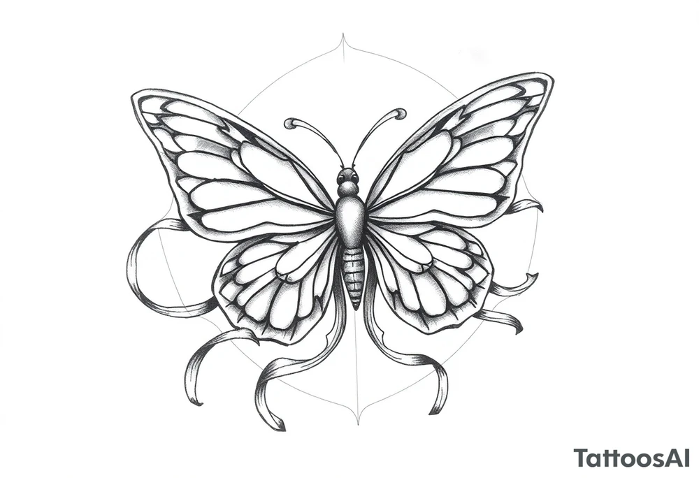 ethereal butterfly with flowing silk ribbons in geometric mandala tattoo idea