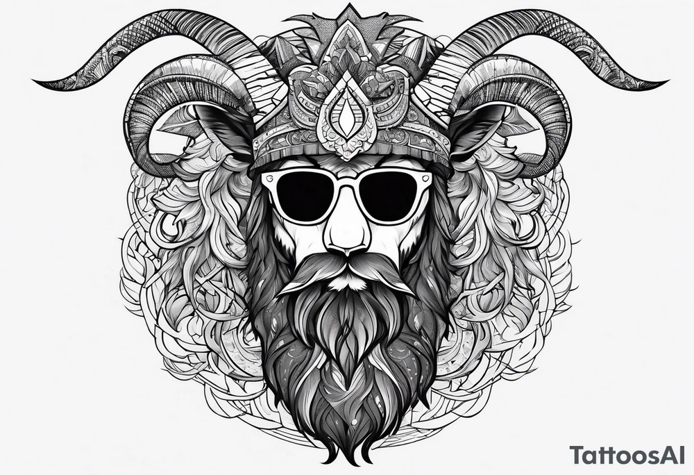 capricorn with beard and sunglasses tattoo idea