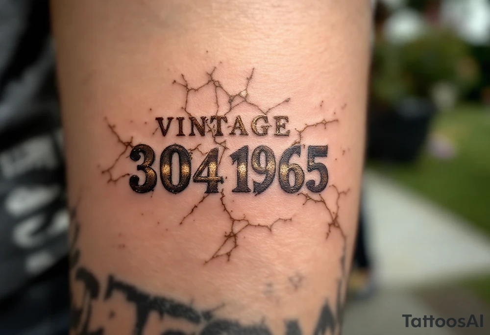 Vintage 30.04.1965 etched in bold brown ink with faded gold cracks for an aged effect. tattoo idea