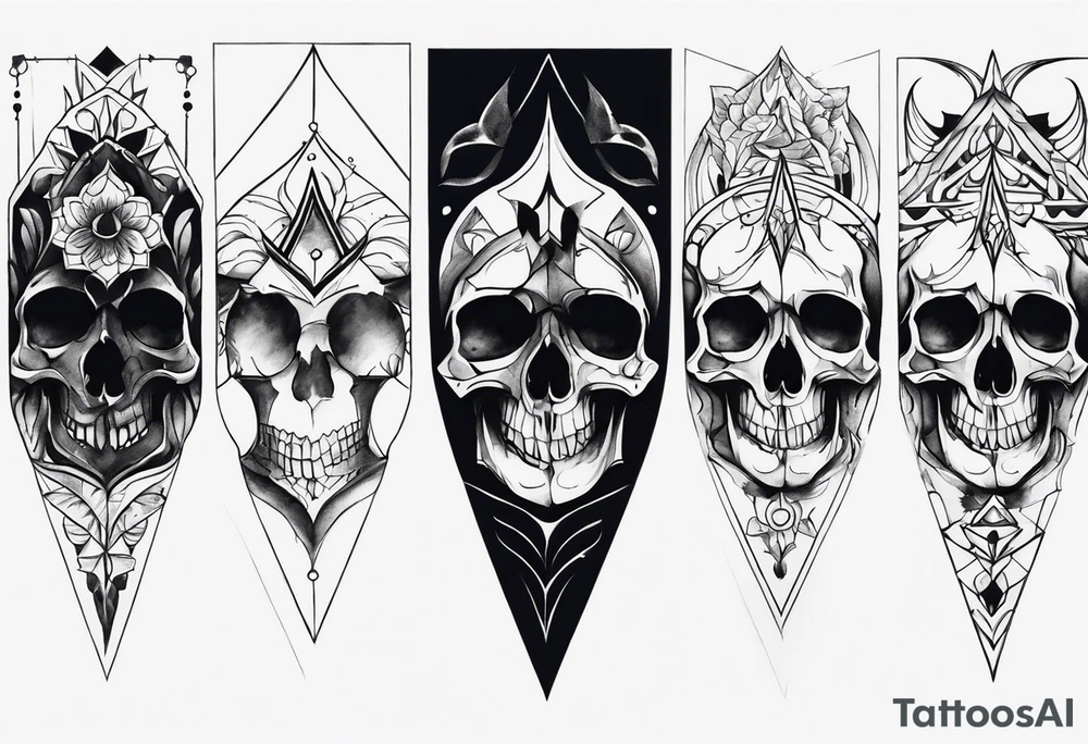 knee tattoo with skull and water colors and shapes tattoo idea
