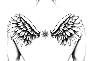 big and long angel wings tattoo idea