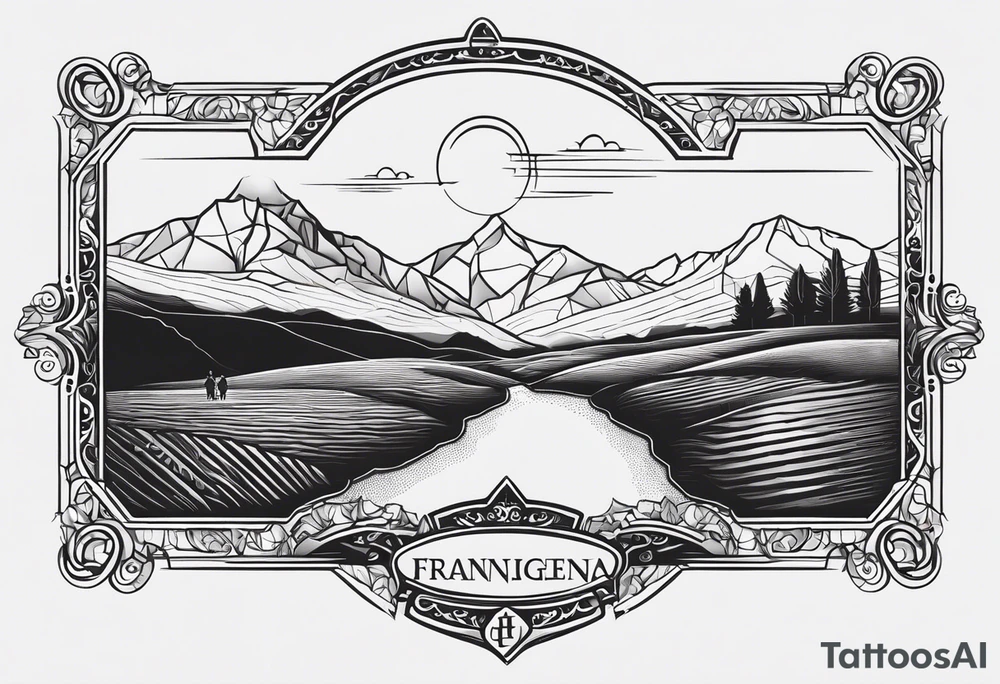logo via francigena , pellegrino con zaino e bastone tattoo idea