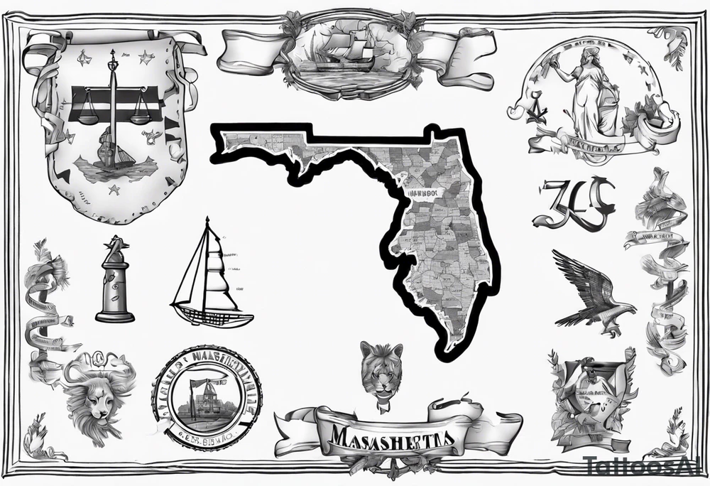 map of Massachusetts in pride colors and Libra sign tattoo idea