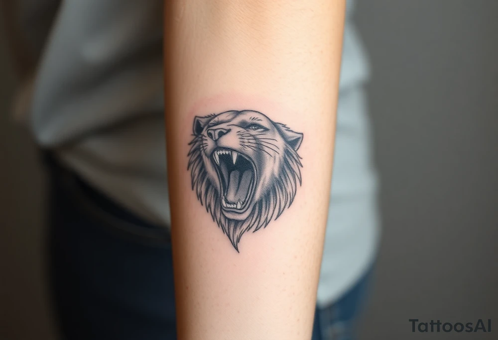 Half of a lioness roaring tattoo idea