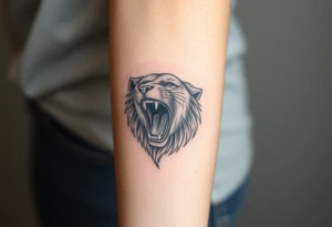 Half of a lioness roaring tattoo idea