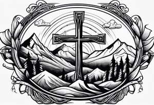 cross with mountains tattoo idea