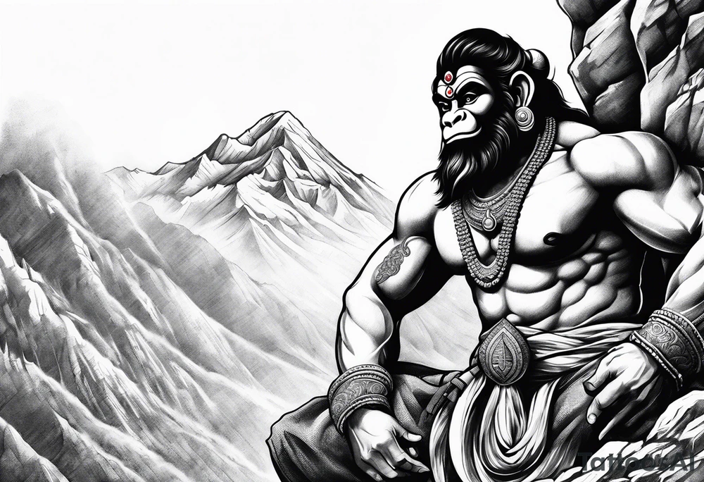 Hanuman lifting the mountain with his hand tattoo idea