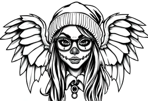 Clown Girl eye glasses long hair
Thug Beanie Angelic Wings tattoo idea