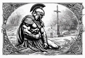 Spartan kneeling on a grave tattoo idea