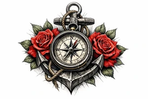 a compass,anchor,roses. tattoo idea