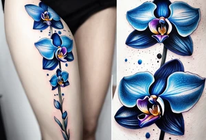 Long blue orchid with extra details tattoo idea