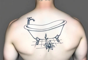 clawfoot bathtub with simple faucet and lily coming up out of the tile floor tattoo idea