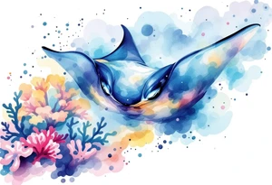 Manta ray swimming, coral reef bellow for forearm tattoo idea