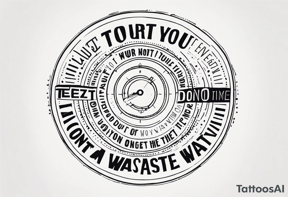 Circle of text on rhe hand with the tezt of dont waste tour time looking back youre not going that way tattoo idea