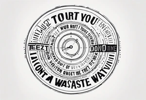 Circle of text on rhe hand with the tezt of dont waste tour time looking back youre not going that way tattoo idea