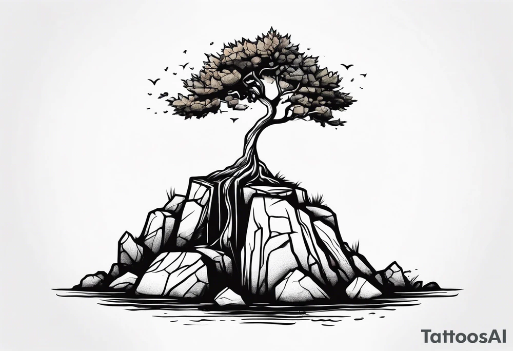Tree growing out of stone cliff with roots creating cracks tattoo idea Tree growing out of stone cliff with roots creating cracks tattoo idea