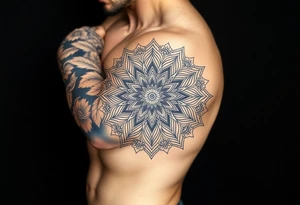 intricate mandala with sacred geometry and cosmic elements tattoo idea