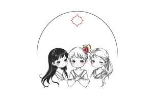 3 petites filles ( une cheveux noir et deux blondes)
sous un arc en ciel incomplet tattoo idea