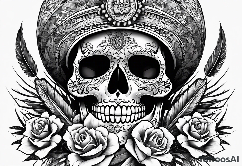 Mexican skull and paintbrushes tattoo idea