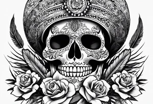 Mexican skull and paintbrushes tattoo idea