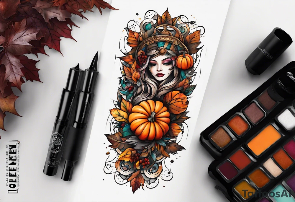 knee tattoo in fall color masculine tattoo idea