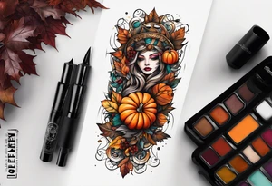 knee tattoo in fall color masculine tattoo idea