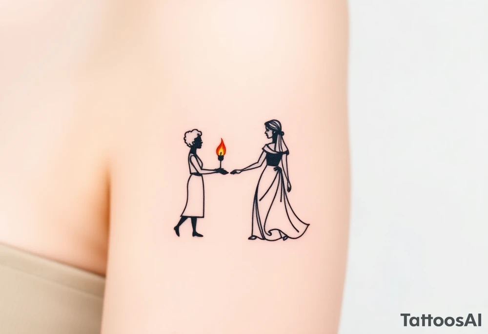 Silhouette of grandmother, mother and daughter passing a flame tattoo idea