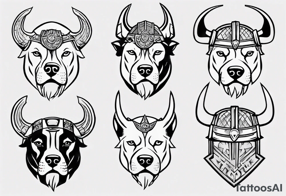 Pitbull with a viking helmet tattoo idea