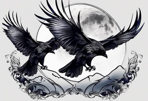 3 ravens flying by a nordic style moon tattoo idea