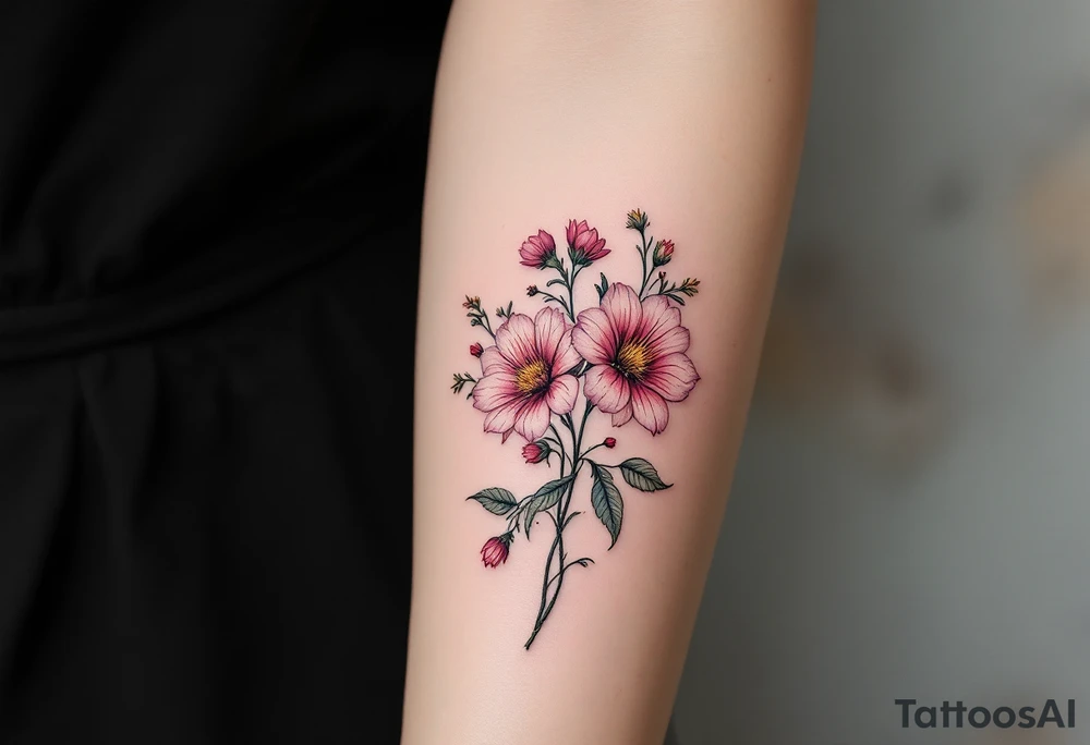 Wildflowers and azaleas clustered together tattoo idea