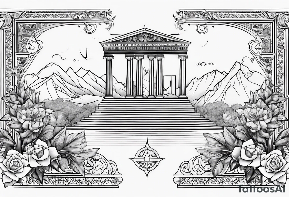 Eros definition with Greek architecture and symbols of love tattoo idea