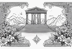 Eros definition with Greek architecture and symbols of love tattoo idea