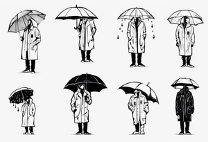 A man in a rain coat holding an umbrella tattoo idea