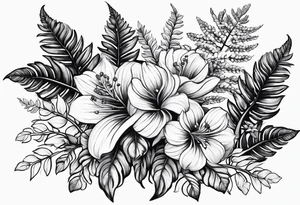 Fern leaf and flower tattoo idea