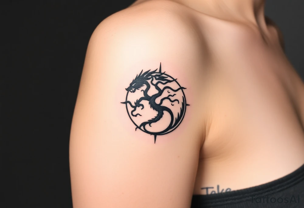 yin yang dragon tree of life tattoo idea