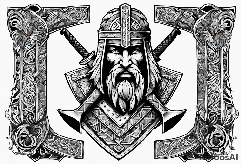 Valhalla sword shield axe Valknut tattoo idea