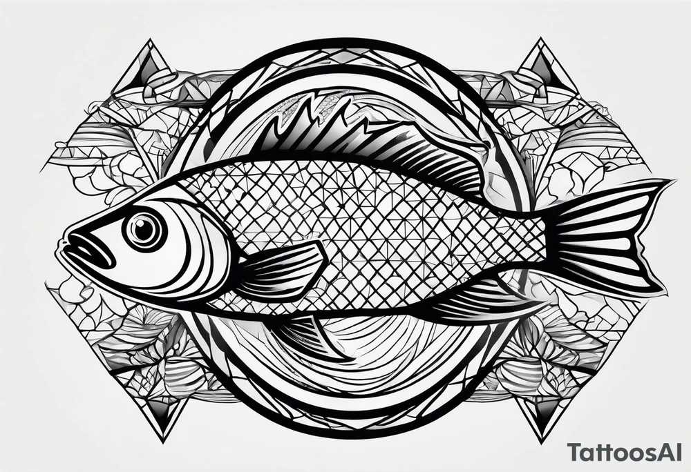 Diamond pattern shapes negative space fish tattoo idea