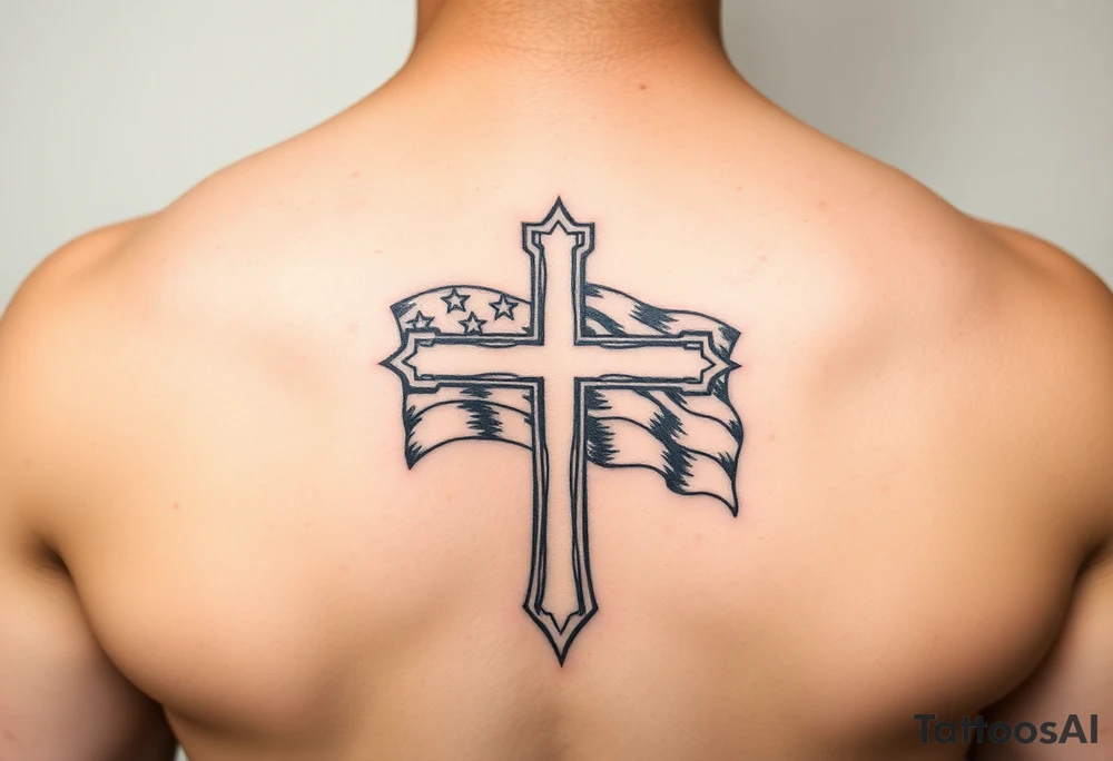 Cross with flag tattoo idea