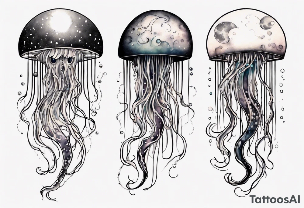 1 jellyfish swimming in front of the moon tattoo idea