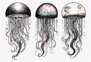 1 jellyfish swimming in front of the moon tattoo idea