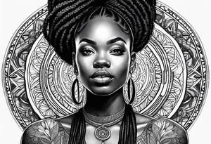 Black Woman with locs and mandala tattoo idea