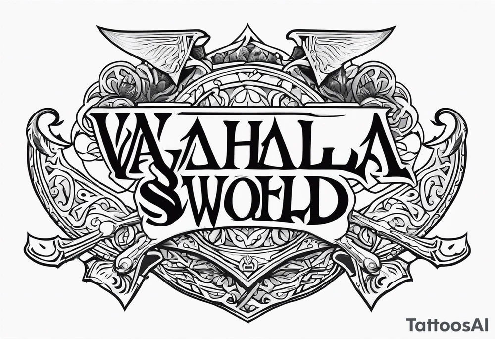 Valhalla sword shield axe heaven tattoo idea