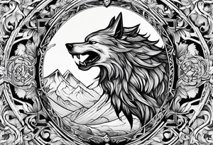 Odin Vs Fenrir with suminagashi art tattoo idea