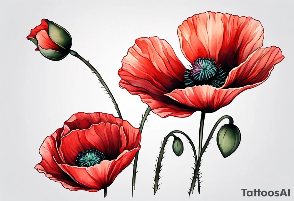 Red poppy flower no outline tattoo idea
