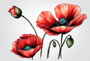 Red poppy flower no outline tattoo idea