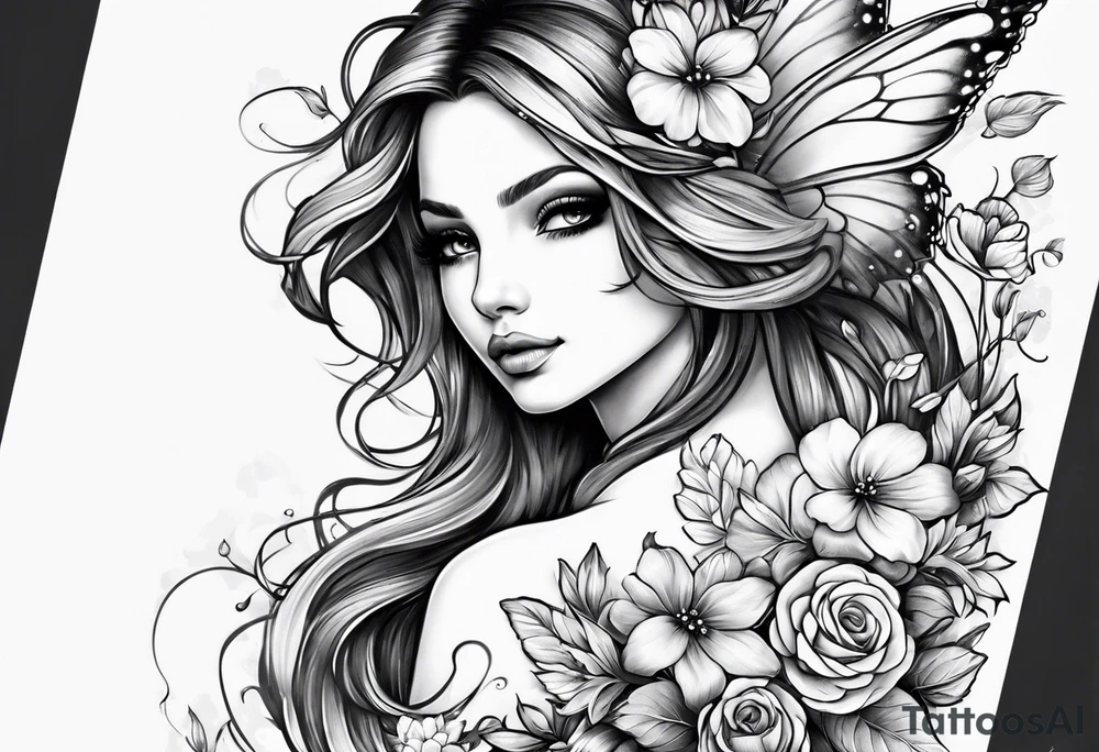 Fairy with flowers tattoo idea