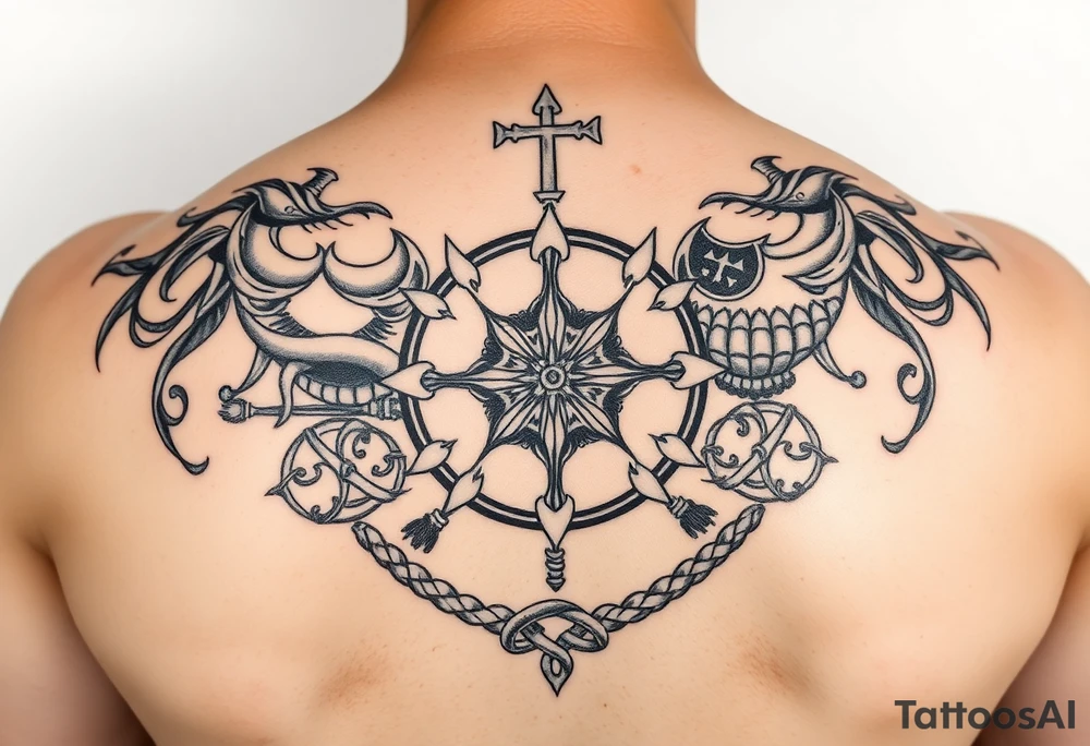 Powerful complex Tattoo, including every Symbol of the 12 Greek gods and some Parts of Celtic rope work. tattoo idea