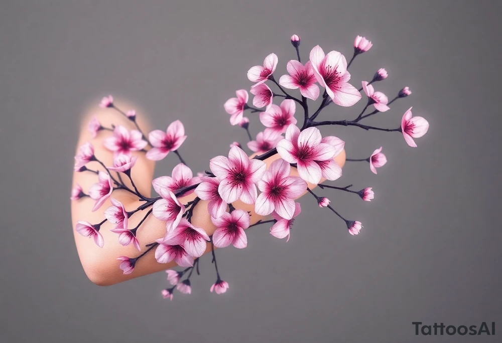 delicate cherry blossoms swirling in spring breeze with petals tattoo idea