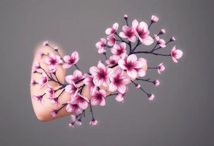delicate cherry blossoms swirling in spring breeze with petals tattoo idea