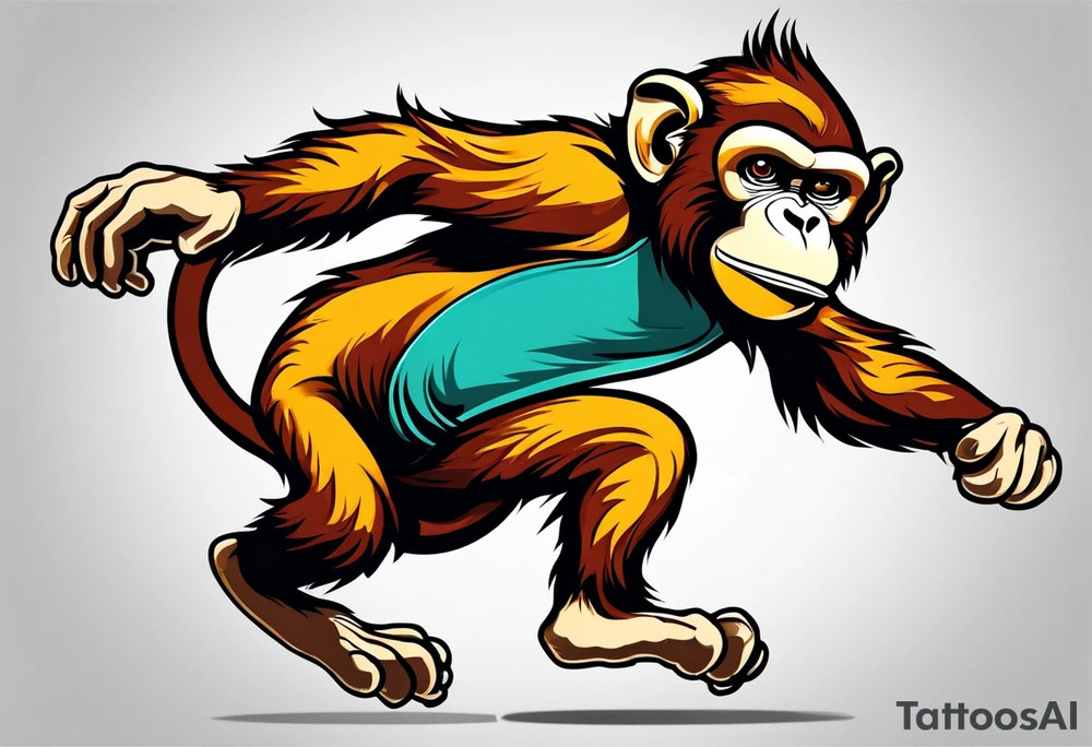 full body jumping monkey tattoo idea